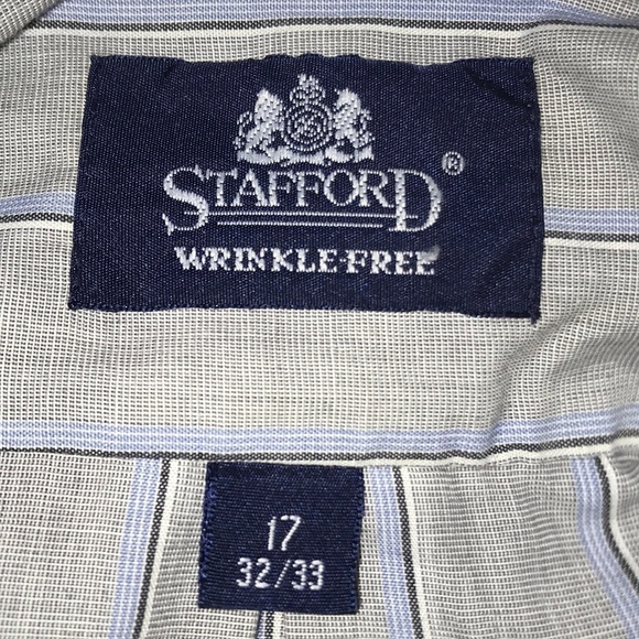 𝅺Stafford Wrinkle-free button down long sleeve striped shirt size neck 17 - Picture 2 of 6